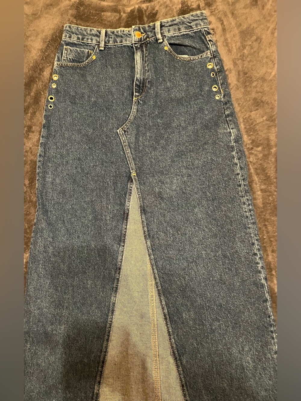 Zara Dark Blue High-Waist Denim Skirt-Jeans with Front Slit